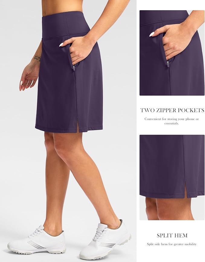 G Gradual 20" Skorts with Pockets Knee Length Golf Skirt | Built in Soft Shorts, High Waisted, Tummy Control, Breathable, Long Skorts for Athletic, Tennis, Dressy, Casual, Summer