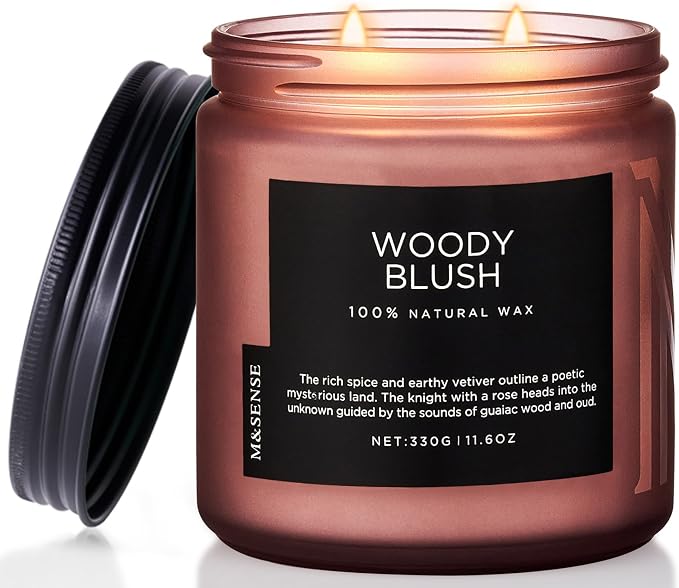 M&SENSE Rose Oud Scented Candles for Home, 11.6oz Organic Natural Soy Wax, 70-Hour Long Lasting Slow Burning, Non Toxic Clean Burn, Floral Scent for Stress Relief, Aromatherapy Gifts for Family