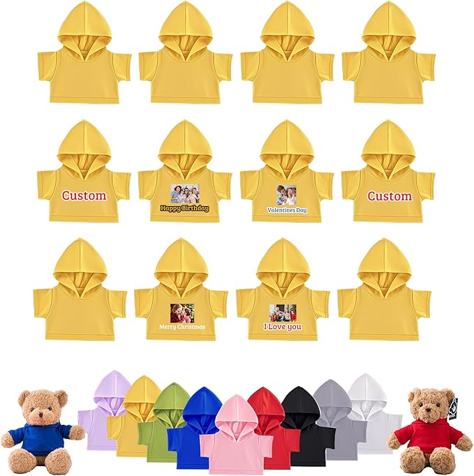 12 Pcs Personalized Teddy Bear Clothes with Photo Text, Custom Stuffed Animal Clothing Fit 8-16inch Stuffed Bear Clothes, Personalized Doll Clothing Make Your Own Plush Doll Shirt