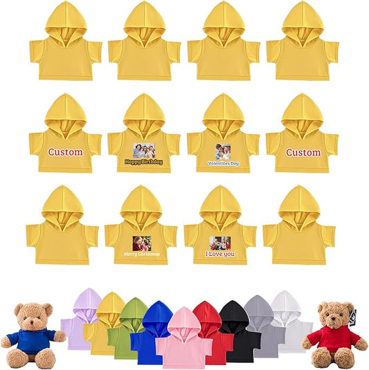12 Pcs Personalized Teddy Bear Clothes with Photo Text, Custom Stuffed Animal Clothing Fit 8-16inch Stuffed Bear Clothes, Personalized Doll Clothing Make Your Own Plush Doll Shirt