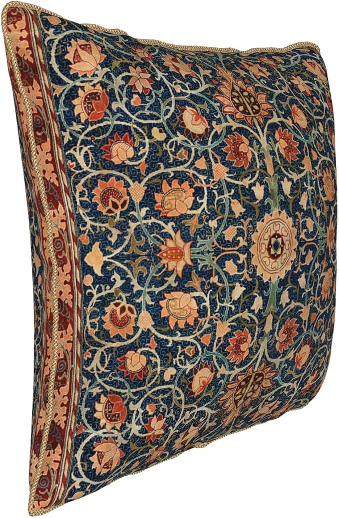 Floral Vintage Velvet Pillow Covers 18x18 In Orange Bohemian Tapestry Art Deco Throw Pillows for Couch Soft Durable Cushion Covers Pillowcase Antique Boho Flower Pillow Cases for Sofa Bed Living Room