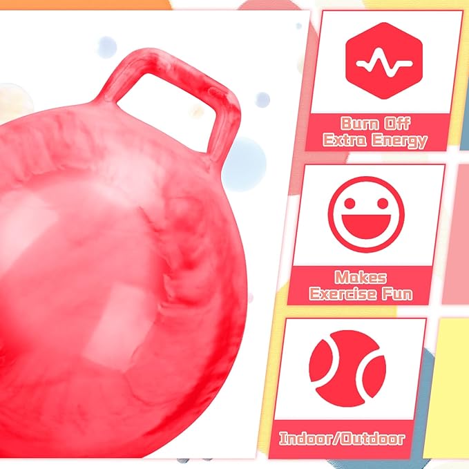 Kids Bouncy Hopper Ball with Handle Jumping Hopping Exercise Balls for Toddlers Boys Girls Indoor Outdoors Sports School Games Exercise Gifts(18 Inch,Marbled Red)