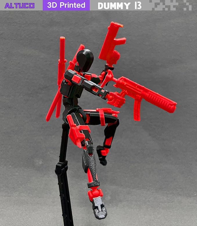 T13 Action Figure with Lots of Accessories,3D Printed Multi-Jointed Titan13 Figure,Red Dummy 13 Desktop Decorative Toy