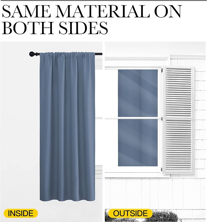 NICETOWN Blackout Curtains for Living Curtains, Home Decoration Solid Thermal Insulated Draperies & Drapes, Blackout Window Curtains for Kitchen (Stone Blue, 2 Panels, 34 in x 72 in (W x L))