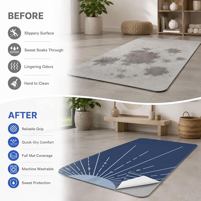 Yoga Mat Towel, Hot Yoga Non Slip with 4 Corner Pockets, 70 x 26 in | Soft Absorbent Microfiber With Four Corner Pockets, Fits Over Yoga Mats For Hot Yoga, Pilates, Gym, And Travel