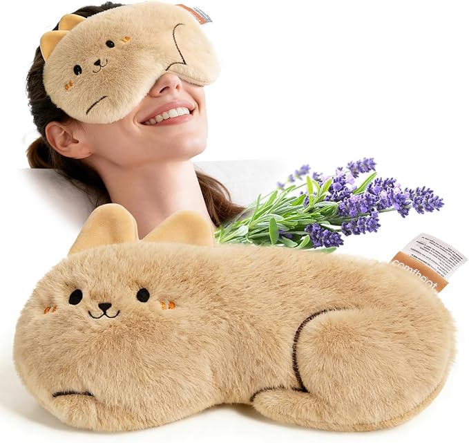 Lavender Eye Pillow for Relaxation, Microwavable Moist Heat Eye Compress Mask Pillow with Washable Plush Cover for Yoga, Sleeping, Meditation, Spa, Migraine Relief, Cute Rabbit Design