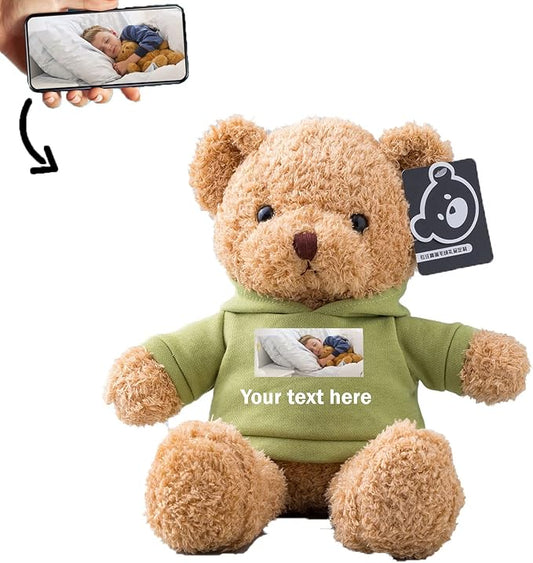 Personalized Teddy Bear with Text+Photo, Valentines Bear Stuffed Animal Plush Toys as Personalized Gifts for Women Men on Valentines' Day Birthday Anniversary Christmas Day（12 inch-Text+Photo