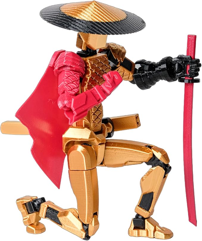 (Assembly Completed Dummy 20 Action Figure, 8.1 inches, Strong Magnetic Accessories, 10 in 1, 3D Printed Robot Multi-Jointed Movable，Oni Warrior Series (Gold)