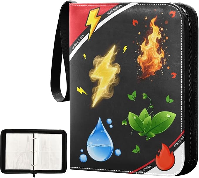Card Binder 4 Pocket, Zipper Trading Card Binder Holder with 50 Removable Sleeves, Fits 400 Cards Collection Storage Album Case Organizer Book
