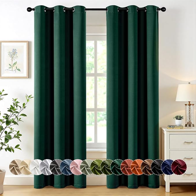 MIULEE Blackout Curtains for Bedroom 2 Panel 40 x 90 Inch Long Hunter Green | Thermal Insulated, Living Room Darkening Grommet Drapes, Noise Reducing, Light Blocking Window Treatments