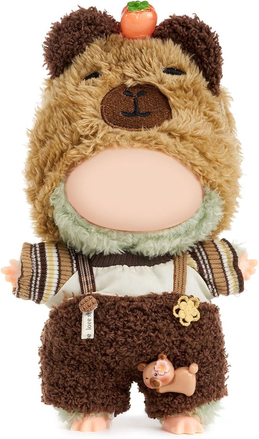 Clothes for Doll 15/17cm - Capybara Head Cover + Top + Overalls (NO Doll),Capibara