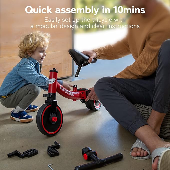 besrey 5 in 1 Toddler Bike for 1 Year to 4 Years Old Kids, Toddler Tricycle Kids Trikes Tricycle, Toys for Boy & Girl, Balance Training, Removable Pedals