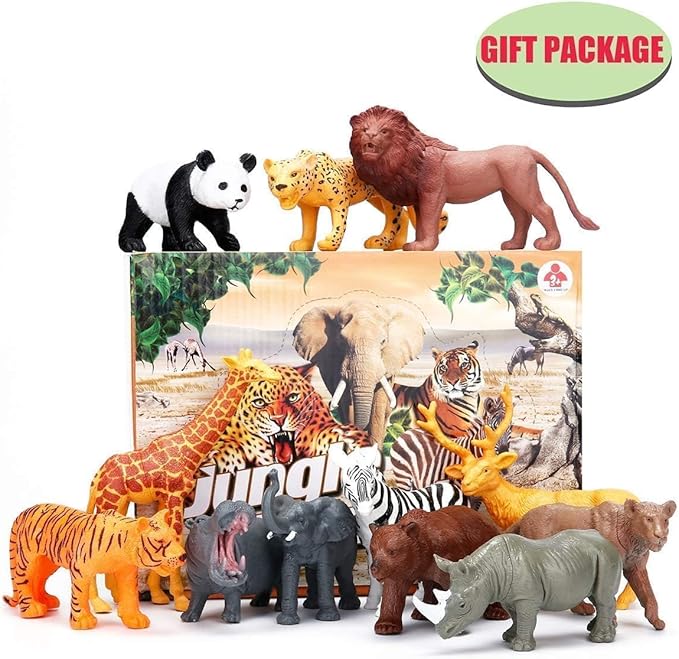 Kimicare 24Pcs Safari & Zoo Animals Figures, Realistic Plastic Animal Toys Set for Kids 1 2 3, Educational Jungle Animals Figures Playset, Party Supplies Birthday Gifts for Toddlers Boys Girls