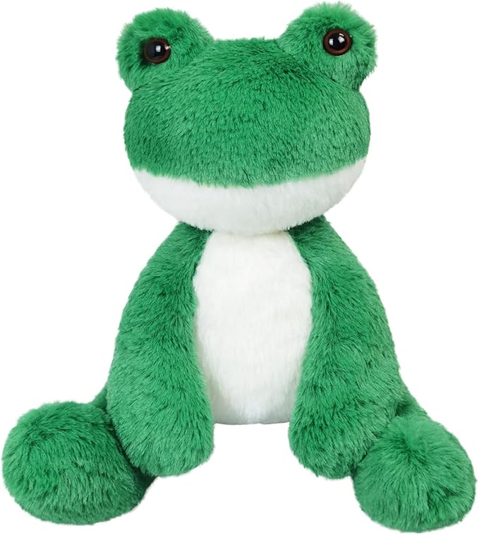Green Frog Plush Toy, Cute Furry Frog Stuffed Animal, Soft Cuddly Plushie Hugger Toy for Boys Girls, Gifts for Kids or Girlfriend, 8.5 Inches