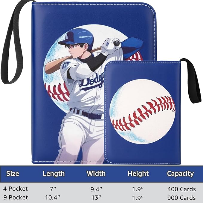 HBK Baseball Card Binder 400 Pockets, PU Leather with 50 Sleeves, 3-Ring Collectible Card Album for Trading Cards, Sports Card Collector Gift for Boys Girls (Ohtani-17)