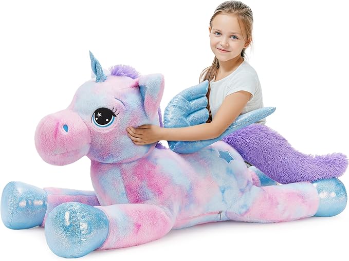 Tezituor 43 Inch Rainbow Purple Unicorn Stuffed Animal with Wings, Giant Stuffed Unicorn Plush Toys for Girls Kids Boys Women,Soft Plushie Gifts for Valentines Day,Christmas, Birthday Party