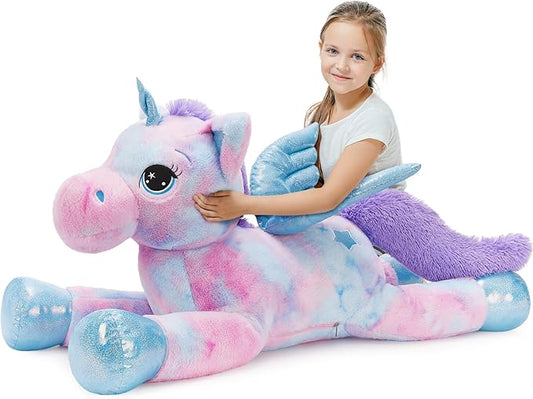 Tezituor 43 Inch Rainbow Purple Unicorn Stuffed Animal with Wings, Giant Stuffed Unicorn Plush Toys for Girls Kids Boys Women,Soft Plushie Gifts for Valentines Day,Christmas, Birthday Party
