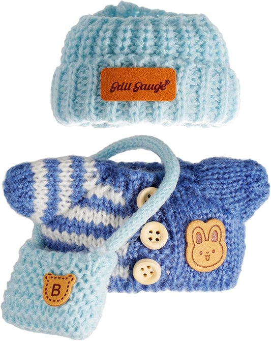 Clothes for Labubu(NO Doll),Handcrafted Crochet Set for Labubu Clothes 15cm/17cm Doll,Premium Outfit with Accessories,Cute Clothes for Dress up Unique Style(Blue Sweater)