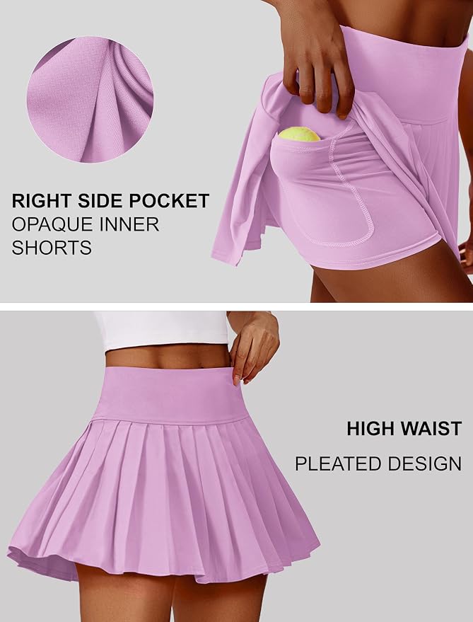 PINSPARK Pleated Tennis Skirts Mini Athletic Golf Skorts with Pocket | 14", High Waist, Lightweight, Quick Dry, Stretchy, Inner Shorts, Sun Protection, Pickleball, Casual, for Women