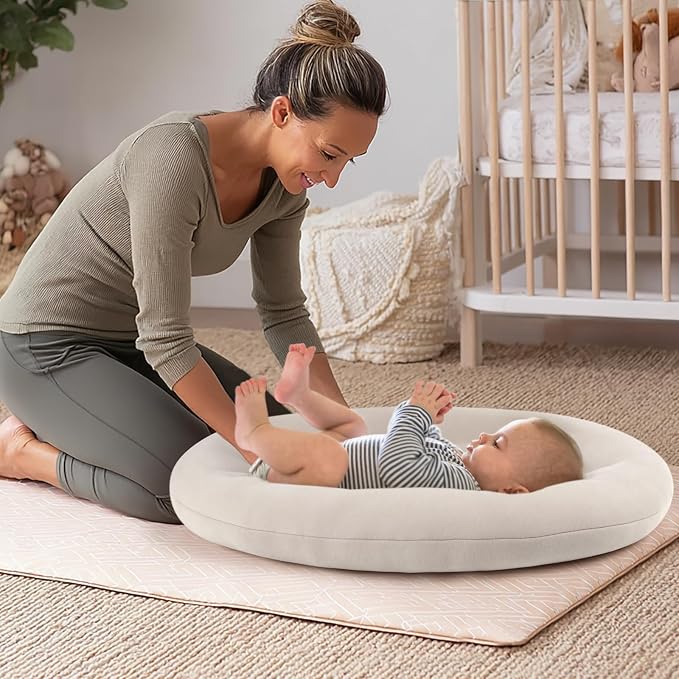 Baby Lounger for Newborn: Portable & Lightweight Pillow for Tummy Time Playtime & Diaper Changes - Skin-Friendly & Breathable for 0-12 Month Supervised Use
