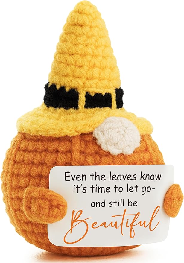 Crochet Pumpkin Gnome with Inspirational Sign – Handmade Fall Decor & Thanksgiving Gift – Cute Autumn Decoration for Halloween, Harvest, Teachers, Friends, Women