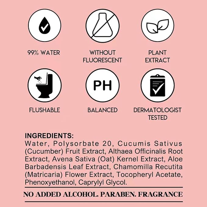 Flushable Feminine Wipes pH-Balanced & Unscented for Sensitive Skin | Individually Wrapped, Septic-Safe, Aloe-Infused | Travel & Home Use (90 Count)