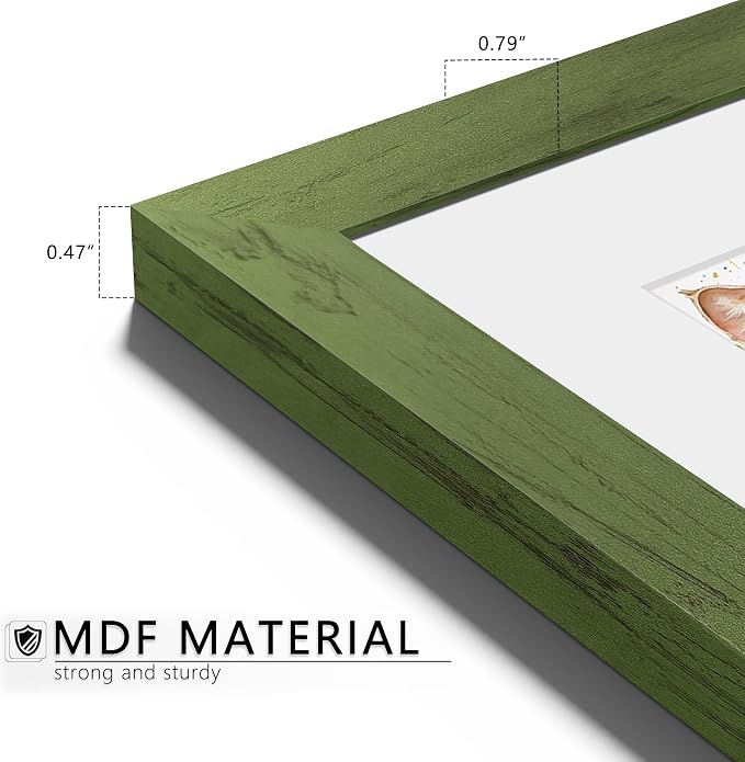 Picrit 8.5x11 Picture Frame Set of 12, Display 6x8 with Mat or 8.5 x 11 without Mat, Photo Frames for Wall Mounting or Table Top Display, Green Wood Grain