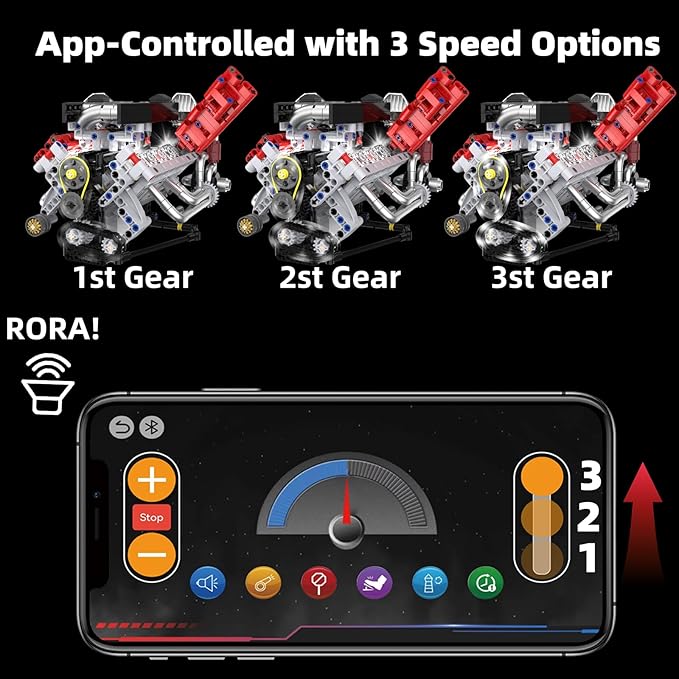 V8 Engine Building Blocks Kit That Run with LED Light and APP Control,Collectible Set for Adults,Car Engine Building Engineering STEM Projects for Kids Boys (700 Pcs)