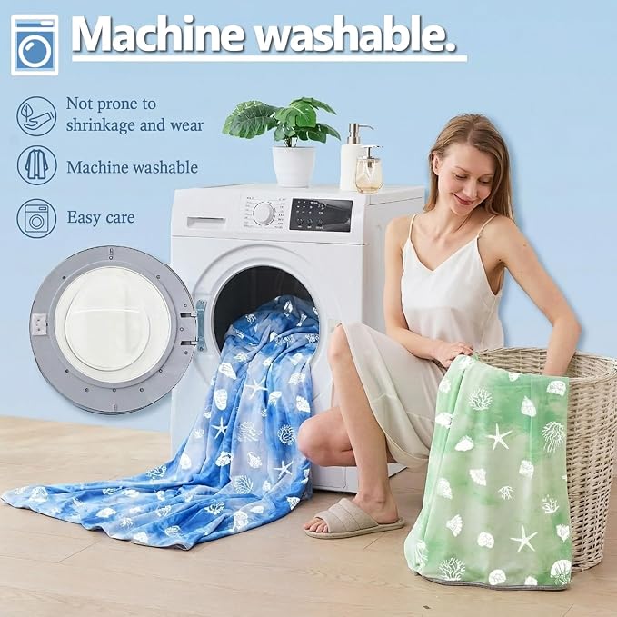 Cooling Blanket Throw Size (50"x70"), Double Sided Ice Cold Blanket for Hot Sleepers, Transfer Heat to Keep Cool, Soft Lightweight for Night Sweats, Bed & Couch, Ocean Design