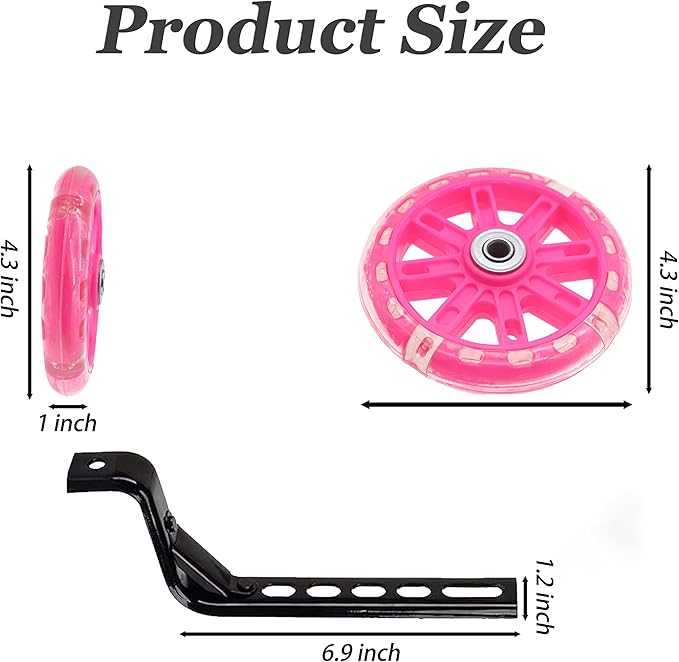 Training Wheels for Kids, Heavy Duty Bicycle Stabiliser Flash Mute Wheel Mounted Kit compatible for bikes 12 14 16 18 20 Inch - 1 Pair