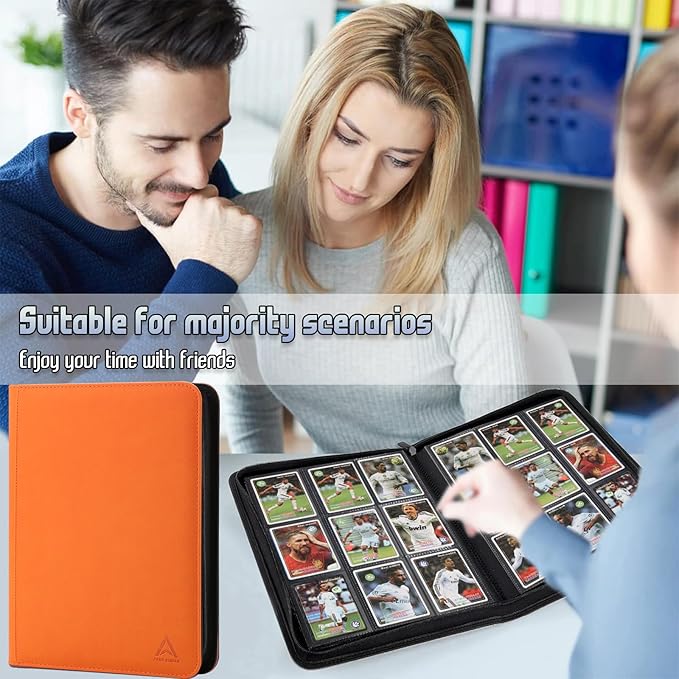 Arkeiliy Card Binder 9 Pocket, Double Sided Pockets Trading Card Binder with 30 Sleeves, Premium Zip Trading Card Holder Collector Album Holds 540 MTG (orange)