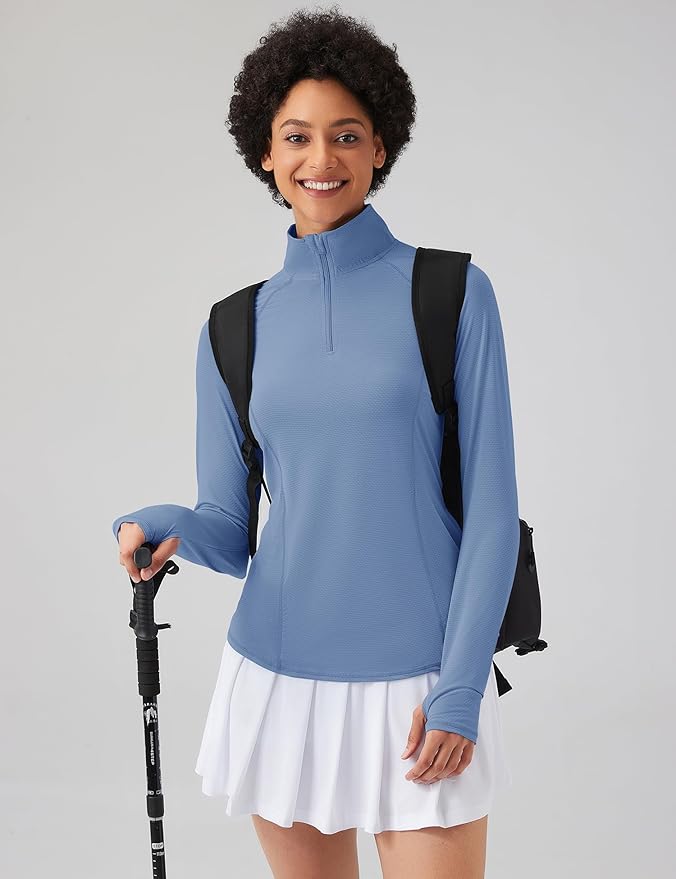 LOMON Women Long Sleeve Shirts Sun Protection 1/4 Zip Summer Quick Dry Hiking Shirts Quarter Zip Pullover for Women