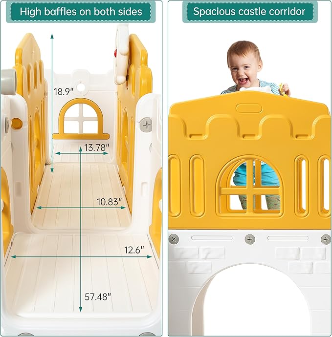 Toddler Slide 8 in 1 Toddler Playset for Toddlers Age 1-3, Baby Playset for Indoor Outdoor Playground with Climber, Crawling Tunnel, Basketball Hoop, Telescope, Toy Storage