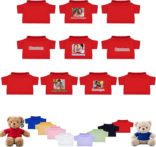 10 Pcs Custom Teddy Bear Clothes with Photo Text, Personalized Stuffed Animal Clothing Fit 8-16inch Stuffed Bear Clothing, Personalized Doll Clothes Make Your Own Plush Doll Shirt