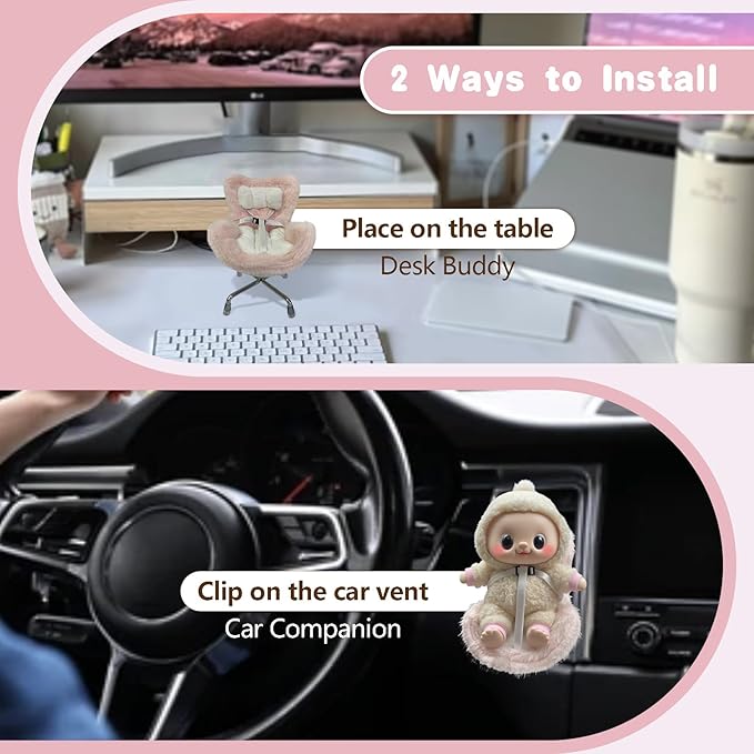 Doll Car Seat for 17cm Dolls with Air Vent Clip and Desktop Stand, Cute and Functional Car Ornament for Blind Box Doll Fans, Collectors (Green)