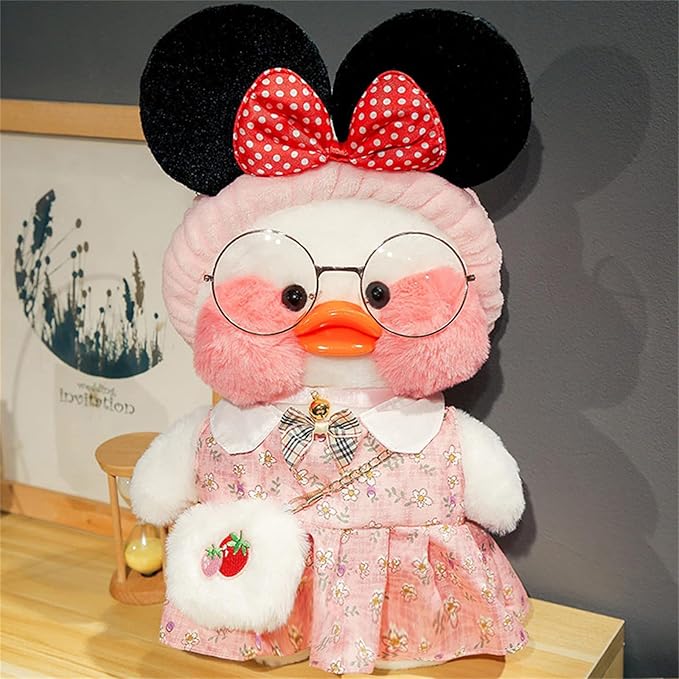 White Duck Stuffed Animals Plush Toy with Removable Clothes Cute Soft Duck Plush Toys Gifts for Kids - 12 Inch (Pink Dress Suit [4 Acc], Duck-12)