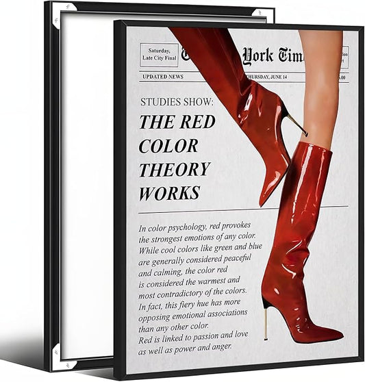 Vintage Color Theory Newspaper Poster Retro Fashion Red Boots Canvas Wall Art Funky Girl Room Decor Feminist Quote Print Wall Decor Aesthetic for Girly Bedroom Home Dorm 8x12inch Black Aluminum Frame