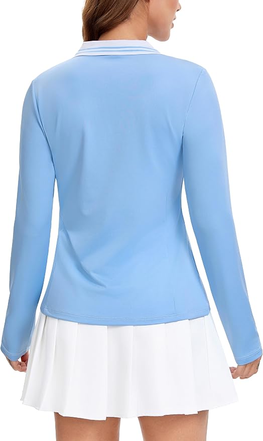 MathCat Womens Golf Shirts, Long Sleeve Polo Shirts Collared V Neck Tennis Shirts Breathable Athletic Tops