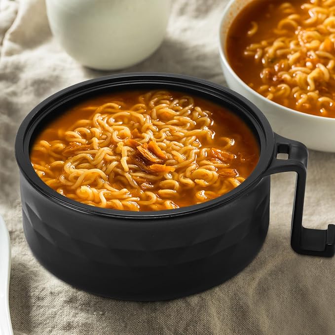 1 Set Microwave Ramen Cooker 40oz Wheat Straw Microwave Noodle Bowl Set with Chopsticks, Spoon, Fork, College Dorm Office Apartment Essentials (Black)