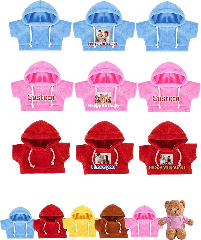 9 Pcs Custom Clothes for Teddy Bears with Name Photo, Personalized Stuffed Animal Clothing Fit 8-16 inch Stuffed Bears Sweater, Personalized Doll Clothes Make Your Own Plush Doll Shirt
