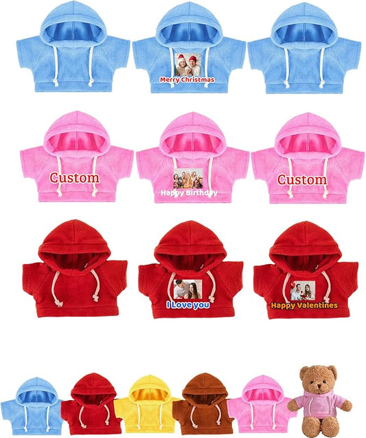 9 Pcs Custom Clothes for Teddy Bears with Name Photo, Personalized Stuffed Animal Clothing Fit 8-16 inch Stuffed Bears Sweater, Personalized Doll Clothes Make Your Own Plush Doll Shirt