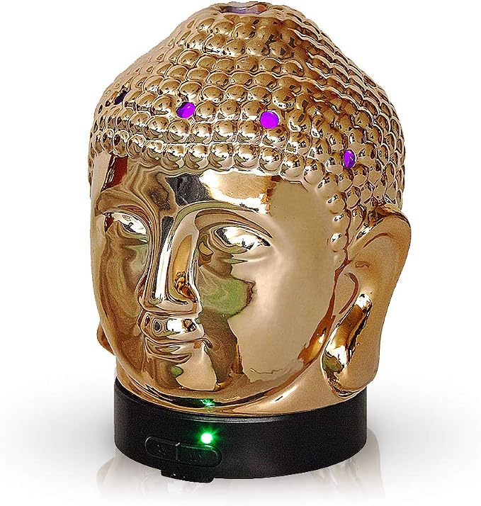 Aromar Buddha Head Essential Oil Diffuser - Ultrasonic Aromatherapy Humidifier with LED Lights, Cool Mist, Auto Shut-Off for Home, Office, Yoga, Meditation Decor - Ceramic, Zen Budha Statue, 200ml