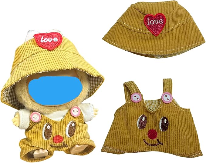 17cm Plush Doll Clothes Wardrobe Set - Clothes for Dolls Faux Fur Outfit Bundle (Hat+Top+Pants+Accessories) for Cute Collectible Figure Display (NO Doll) Included (Style-F, 17cm/7inch)