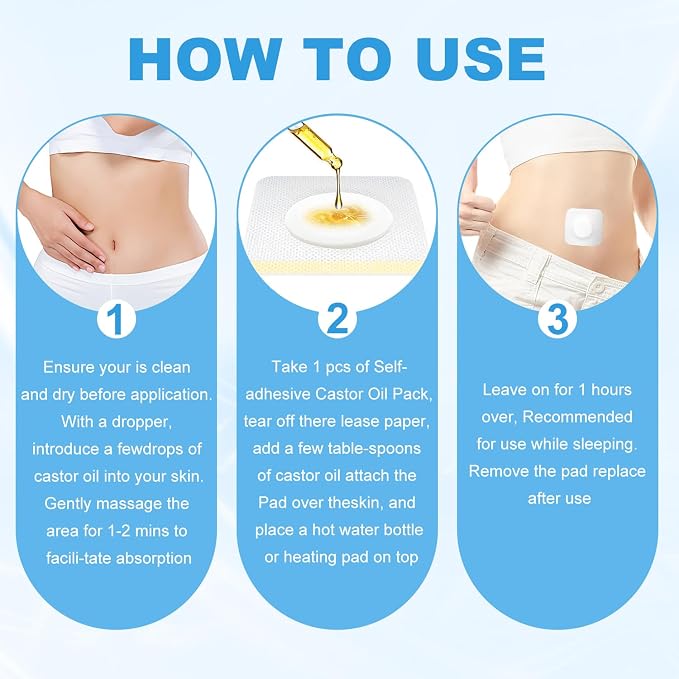 Leak-Proof Self-Adhesive Castor Oil Patches, Disposable Empty Belly Button Patch, Highly Absorbent Core, Breathable, Soft and Comfortable, Wash-Free, Easy to Use, Impermeable (100)