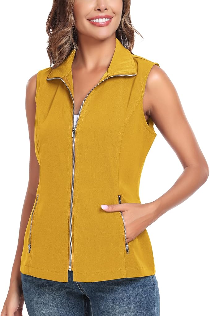 MISS MOLY Women's Lightweight Vest Casual Zip Up Utility Vest Hiking Golf Sleeveless Jackets with Pockets