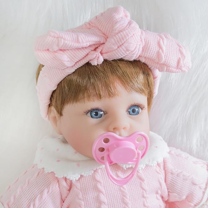 ENADOLL Lifelike Reborn Baby Doll, Newborn Baby Dolls Realistic 16 Inch Girl with Pink Headband Silicone Vinyl Weighted Soft Body Gift Set for Kids Age 3+