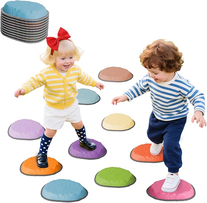 Stepping Stones for Kids, 10 PCS Non-slip Toddlers' Balance Sensory Toys, Indoor & Outdoor Play, Obstacle Course Game for Children Promoting Coordination and Motor Skills, Ages 3 4 5 6 7 8+ (10)