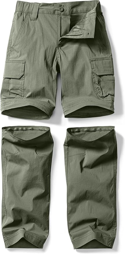 CQR Kids Youth Hiking Cargo Pants, UPF 50+ Quick Dry Convertible Zip Off Pants, Outdoor Camping Pants