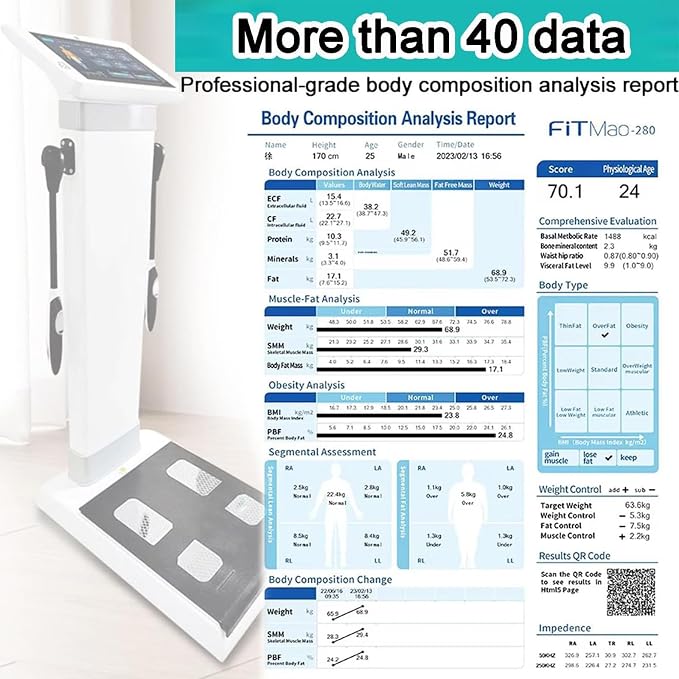 Smart Body Composition Scale with Printer & 8 Electrodes - Multi-Frequency BIA Technology Analyzes 40 Health Data Points,HD Touch Screen for Fitness Centers