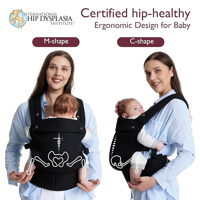 Momcozy Baby Carrier - Ergonomic, Cozy and Lightweight Carrier for 7-45lbs, Effortless to Put On, Ideal for Hands-Free Parenting, Enhanced Lumbar Support, Purehug for Infant to Toddler, Black